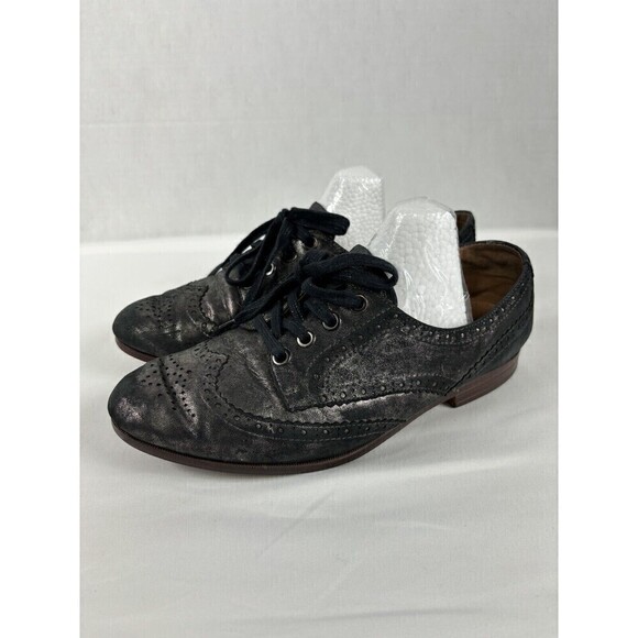 Earthies Wingtip Treviso Brogues Flats Lace Up Metallic Pewter 8.5 Arch Support - Picture 1 of 8